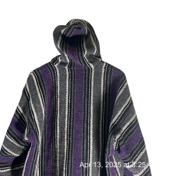 Gypsy Hoodie Unisex Size XL Baja Mexican Blanket Purple Striped Hippie Pocket - Picture 7 of 9